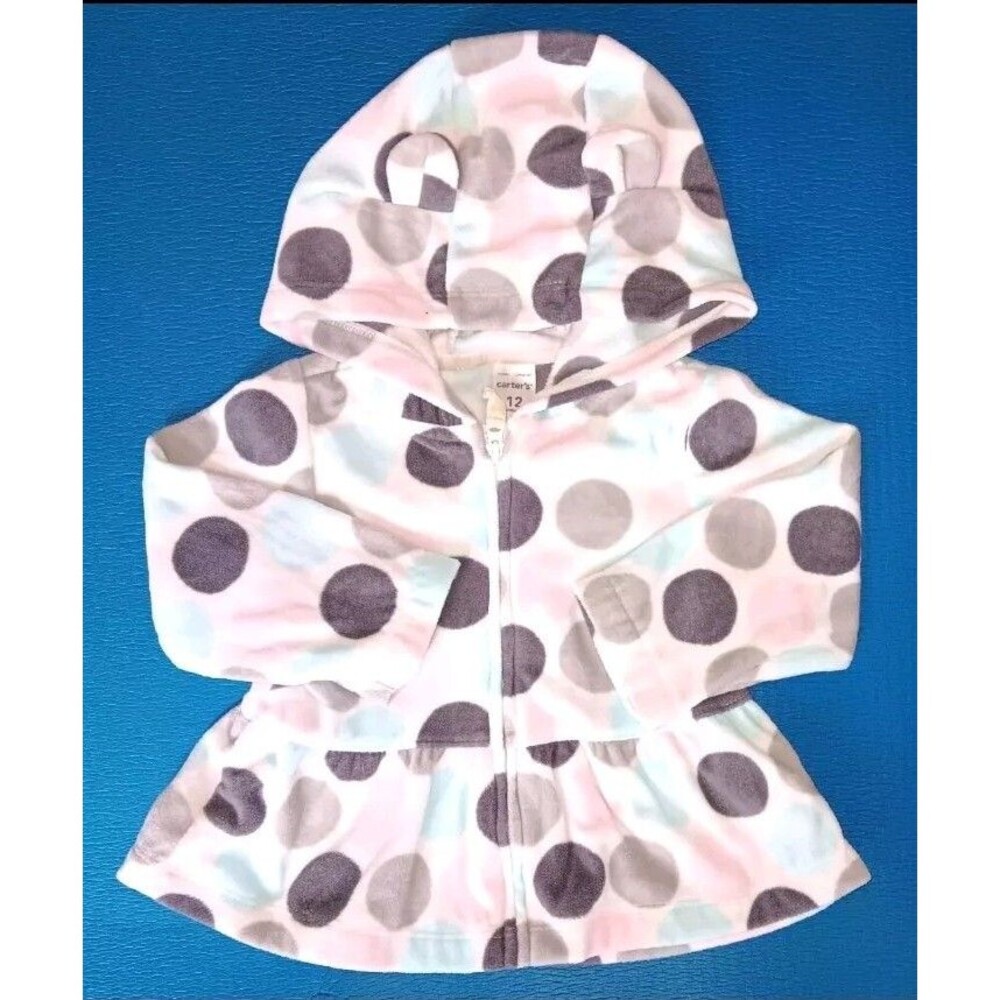 sweater 12 months New Girls Carters hooded fleece large polka dots Baby